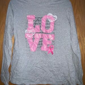 Women's Gray and Pink Love Long Sleeve Tee